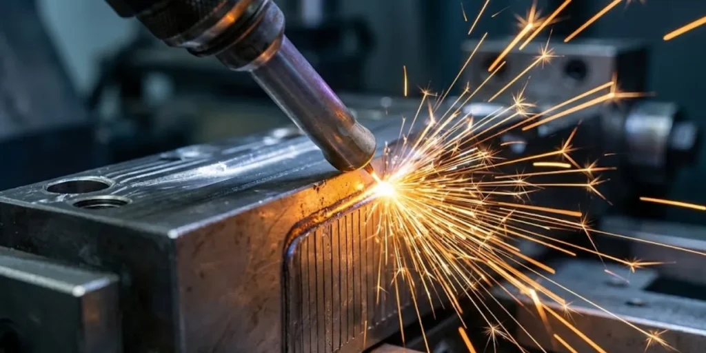 laser welder repairing a minor parting line defect